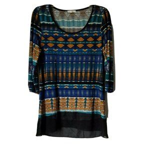 Ava James Blouse Womens S Tunic 3/4 sleeve Round neck Layered Multi colored